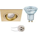 Osram - Led Spot Set - Parathom Par16 927 36d - Pragmi Borny Pro - Gu10 Fitting - Dimbaar - Inbouw Vierkant - Mat - - Goud