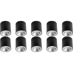 BES LED Opbouwspot 10 Pack - Pragmi Cliron Pro - Gu10 Fitting - Opbouw Rond - Mat/zilver - Aluminium - Verdiept - Ø90mm - Zwart