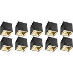 BES LED Opbouwspot 10 Pack - Pragmi Cliron Pro - Gu10 Fitting - Opbouw Vierkant - Mat/goud - Aluminium - Verdiept - Ø90mm - Zwart