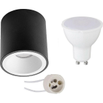 BES LED Opbouwspot Set - Pragmi Cliron Pro - Gu10 Fitting - Dimbaar - Opbouw Rond - Mat/wit - 6w - Warm Wit 3000k - - Zwart