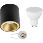 BES LED Opbouwspot Set - Pragmi Cliron Pro - Gu10 Fitting - Opbouw Rond - Mat/goud - 6w - Helder/koud Wit 6400k - Verdiept - Zwart