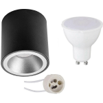 BES LED Opbouwspot Set - Pragmi Cliron Pro - Gu10 Fitting - Opbouw Rond - Mat/zilver - 6w - Helder/koud Wit 6400k - - Zwart