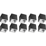 BES LED Opbouwspot 10 Pack - Pragmi Cliron Pro - Gu10 Fitting - Opbouw Vierkant - Mat/zilver - Aluminium - Verdiept - - Zwart