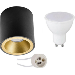 BES LED Opbouwspot Set - Pragmi Cliron Pro - Gu10 Fitting - Dimbaar - Opbouw Rond - Mat/goud - 6w - Warm Wit 3000k - - Zwart