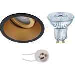 Osram - Led Spot Set - Parathom Par16 927 36d - Pragmi Zano Pro - Gu10 Fitting - Dimbaar - Inbouw Rond - Mat/goud - Zwart