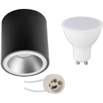 BES LED Opbouwspot Set - Aigi - Pragmi Cliron Pro - Gu10 Fitting - Opbouw Rond - Mat/zilver - 8w - Warm Wit 3000k - - Zwart