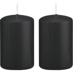 Trend Candles 2xe Cilinderkaarsen/stompkaarsen 5 X 8 Cm 18 Branduren - Geurloze Kaarsen - Woondecoraties - Zwart