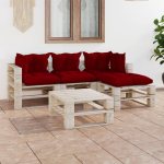 Vidaxl 5-delige Loungeset Met Kussens Pallet Grenenhout - Rood