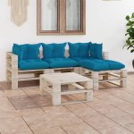 Vidaxl 5-delige Loungeset Met Kussens Pallet Grenenhout - Blauw