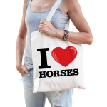 Bellatio Decorations Katoenen Tasje I Love Horses/ Paarden - Beige
