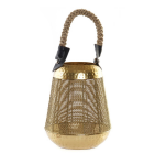 Kaarshouder/windlicht Metaal 28 Cm Met Touw - Theelichthouders/waxinelichthouders - Stompkaars Houder - Goud