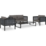 Vidaxl 5-delige Loungeset Met Kussens Poly Rattan Antraciet - Grijs