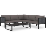 Vidaxl 6-delige Loungeset Met Kussens Poly Rattan Antraciet - Grijs