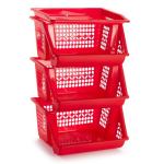 Forte Plastics 1x Rode Opberg Kratten/kasten/organizers 3 Vakken 62 X 32 Cm - Stapelbare Manden/bakken Om Spullen In Op Te Bergen - Rood