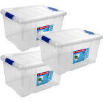 3x Opbergboxen/opbergdozen Met Deksel 16 Liter Kunststof Transparant/blauw - 39 X 29,5 X 21,5 Cm - Opbergbakken