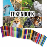 Bellatio Decorations Schetsboek Dieren Liefhebbers A4 50 Paginas Met 50 Viltstiften - Tekenboeken Cadeau Voor Kinderen - Wit