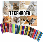 Bellatio Decorations Schetsboek Katten Liefhebbers A4 50 Paginas Met 50 Viltstiften - Tekenboeken Cadeau Voor Kinderen - Wit