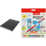 Schetsboek/tekenboek A4 Formaat 80 Vellen Met 24 Kleurpotloden - Tekenen/kleuren - Zwart