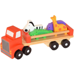 Tooky Toy vrachtwagen met dierenfiguren 26,5 cm hout rood 6 delig