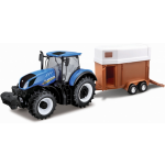 Bburago miniatuur New Holland tractor en paardentrailer - Blauw