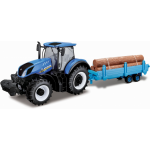 Bburago miniatuur New Holland tractor en trailer - Blauw