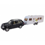 Happy People auto met caravan 28 cm pullback/wit - Zwart