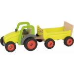Goki tractor met aanhangwagen 45 x 16 cm hout 2 delig - Geel
