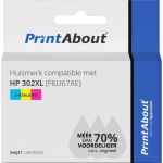 PrintAbout Huismerk compatible met HP 302XL (F6U67AE) Inktcartridge 3-kleuren Hoge capaciteit