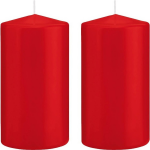 Trend Candles 2x Rode Cilinderkaarsen/stompkaarsen 8 X 15 Cm 69 Branduren - Geurloze Kaarsen - Woondecoraties - Rood
