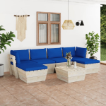 Vidaxl 7-delige Loungeset Met Kussens Pallet Vurenhout - Blauw