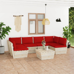 Vidaxl 7-delige Loungeset Met Kussens Pallet Vurenhout - Rood