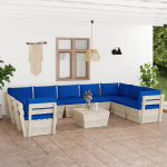 Vidaxl 10-delige Loungeset Met Kussens Pallet Vurenhout - Blauw