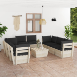 Vidaxl 9-delige Loungeset Met Kussens Pallet Vurenhout - Negro