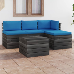 Vidaxl 5-delige Loungeset Met Kussens Pallet Massief Grenenhout - Blauw