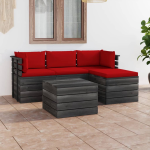 Vidaxl 5-delige Loungeset Met Kussens Pallet Massief Grenenhout - Rood