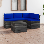 Vidaxl 5-delige Loungeset Met Kussens Pallet Massief Grenenhout - Blauw