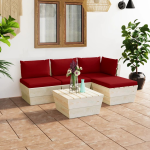 Vidaxl 5-delige Loungeset Met Kussens Pallet Vurenhout - Rood