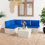 Vidaxl 5-delige Loungeset Met Kussens Pallet Vurenhout - Blauw