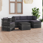 Vidaxl 6-delige Loungeset Met Kussens Pallet Massief Grenenhout - Grijs