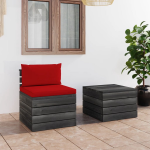 Vidaxl 2-delige Loungeset Met Kussens Pallet Massief Grenenhout - Rood