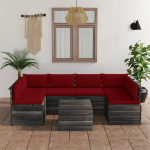 Vidaxl 7-delige Loungeset Met Kussens Pallet Massief Grenenhout - Rood