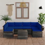 Vidaxl 7-delige Loungeset Met Kussens Pallet Massief Grenenhout - Blauw