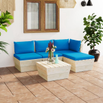 Vidaxl 5-delige Loungeset Met Kussens Pallet Vurenhout - Blauw