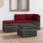 Vidaxl 4-delige Loungeset Met Kussens Pallet Massief Grenenhout - Rood