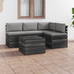 Vidaxl 5-delige Loungeset Met Kussens Pallet Massief Grenenhout - Grijs