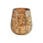 Bellatio Design Glazen Design Windlicht/kaarsenhouder In De Kleur Mozaiek Champagne Met Formaat 15 X 13 Cm. Voor Waxinelichtjes - Goud
