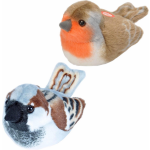 Wild Republic Set Van 2x Stuks Pluche Vogels Knuffels Van 14 Cm Met Geluid - Huismus Enborstje - Speelgoed Dieren - Rood