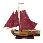 Decoratie Miniatuur Model Hollandse Vissersboot Met Rode Zeilen 25 Cm - Miniatuur Boot/boten - De Botter
