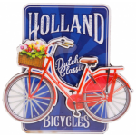 Matix magneet fiets Holland 8,5 x 8,5 cm MDF rood/blauw