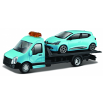 Bburago schaalmodel Renault Clio + Flatbed Transporter 1:43 - Blauw